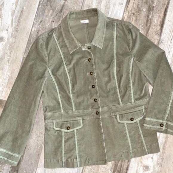 J. Jill Baleaf Military Moss Green Corduroy Blazer Jacket - Moto - Picture 1 of 10